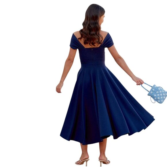 Navy Blue Off the Shoulder Cocktail Dress - Size XXL - Picture 2 of 4